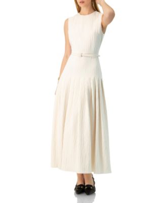 Women's Sleeveless Long Dress with Wide Skirt Pleats
