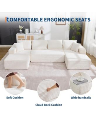 130" U-Shaped Modular Sectional Sofa, Boneless Cloud Couch with 2 Chaise and Pillows