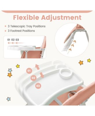 Toddler Foldable High Chair Easy Clean Compact Highchair w/ Removable Adjustable Tray