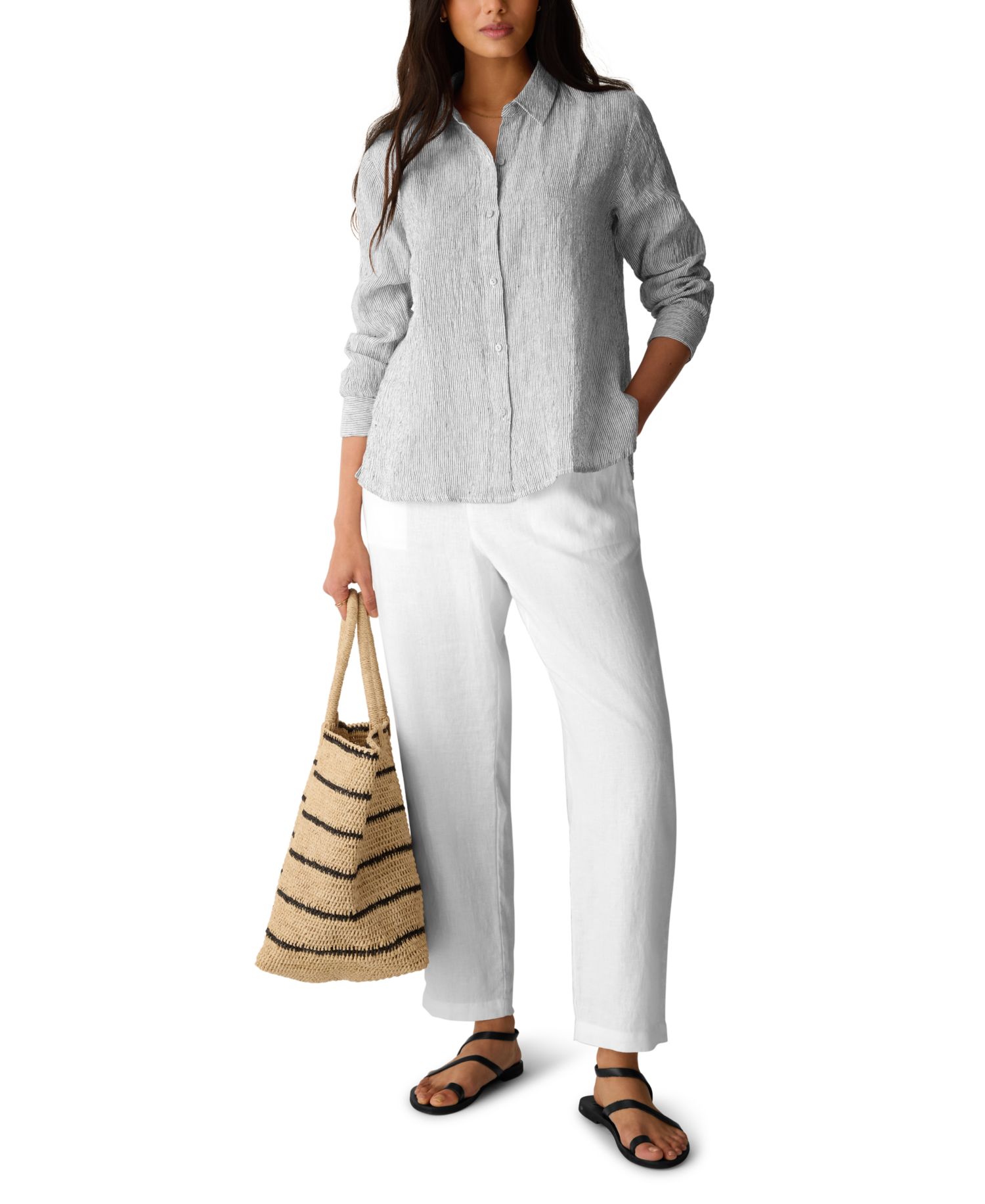 Women's Long-Sleeve Striped Collared Shirt