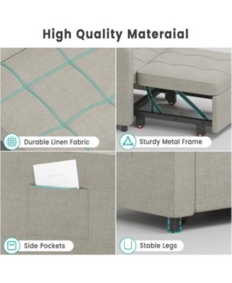 3-in-1 Convertible Sleeper Chair, Pull-Out Sofa Bed with Adjustable Backrest, Linen Fabric