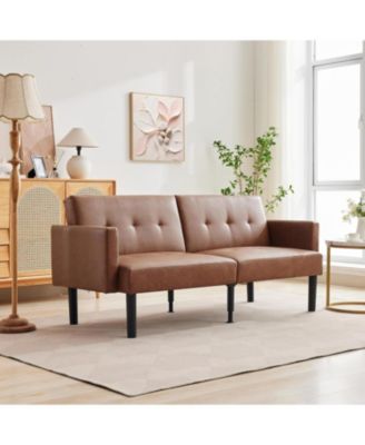 75.5" PU Leather Sofa Bed, Adjustable Recliner Couch with Legs for Living Room and Bedroom