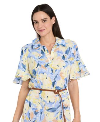 Petite Belted Collared Midi Dress