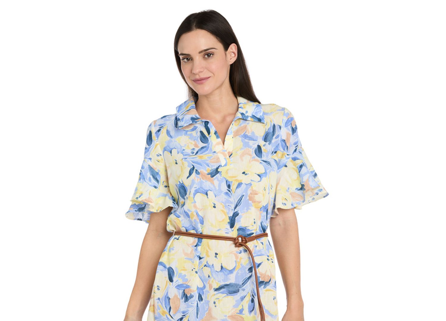 Petite Belted Collared Midi Dress