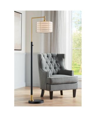Modern Arc Floor Lamp 63 1/2" Tall Warm Gold Metal Cage Linen Shade for Living Room Reading