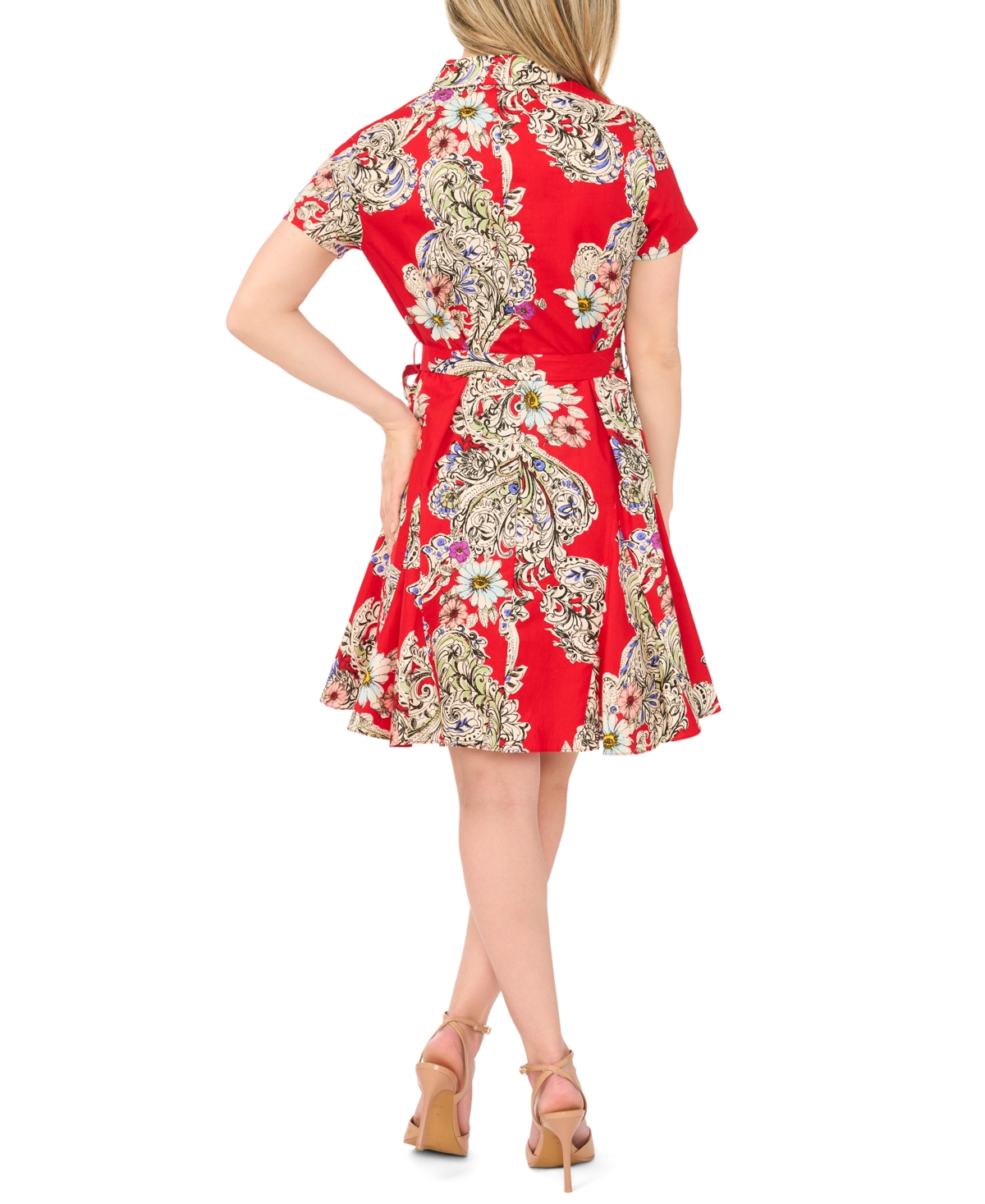 Msk Petite Printed Short-Sleeve Cotton Dress