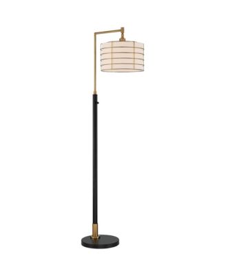 Modern Arc Floor Lamp 63 1/2" Tall Warm Gold Metal Cage Linen Shade for Living Room Reading