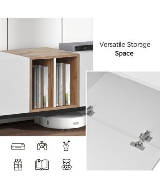 Modern TV Stand for 80'' TV, Wooden Entertainment Center, Media Console with 3 Storage Cabinets and Open Shelves for Living Room