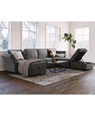 Modular Sectional Sofa with Ottomans, 7-Seat U-Shaped Chenille Sleeper Couch with Storage
