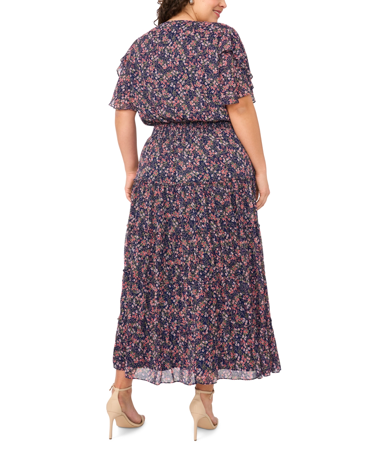 Msk Plus Key-Hole Neck Chiffon Midi Dress