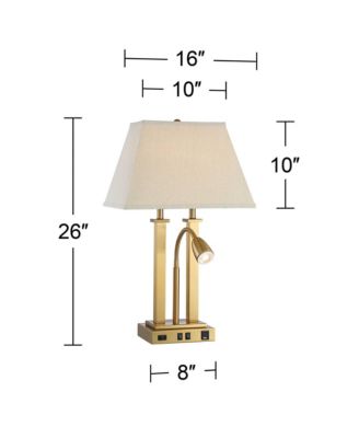 Deacon 26" High Traditional Desk Lamps Set of 2 USB Port AC Power Outlet Gooseneck Brass Finish Metal Charging