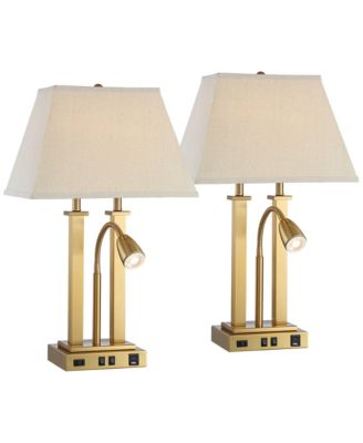 Deacon 26" High Traditional Desk Lamps Set of 2 USB Port AC Power Outlet Gooseneck Brass Finish Metal Charging