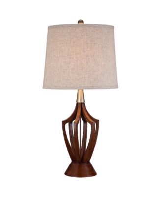 St. Claire 30 3/4" Tall Open Base Large Mid Century Modern End Table Lamps Set of 2 Wood Finish Living Room Bedroom