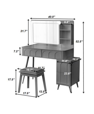 Modern Makeup Vanity Desk - 4 Drawer Dressing Table Set with Cushioned Stool, LED Lighted Mirror for Bedroom