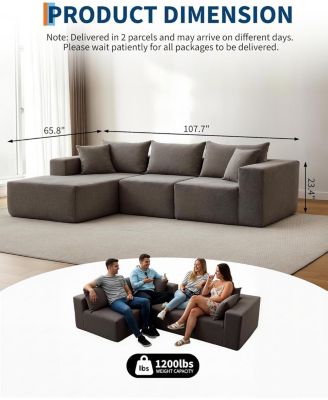 108" Modular Cloud Sectional Sofa, L-Shaped Couch with Chaise, Deep Seat, No Assembly