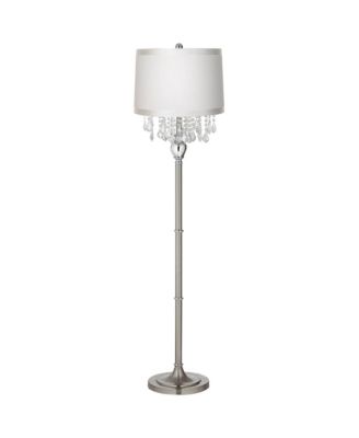 Modern Floor Lamp Standing 60 1/2" Tall Satin Steel Crystal Fabric Drum Shade for Living Room Bedroom Office House Home