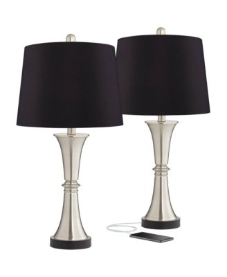 Seymore Modern Table Lamps 26" High Set of 2 Silver with USB Charging Port LED Touch On Faux Drum Shade for Bedroom Desk