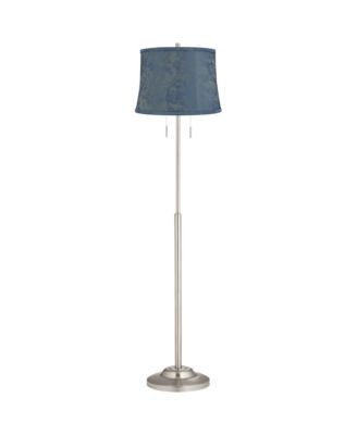 Abba Modern Tall Standing Floor Lamp Twin Pull Chain  Metal Brushed Steel Finish Drum Nagano