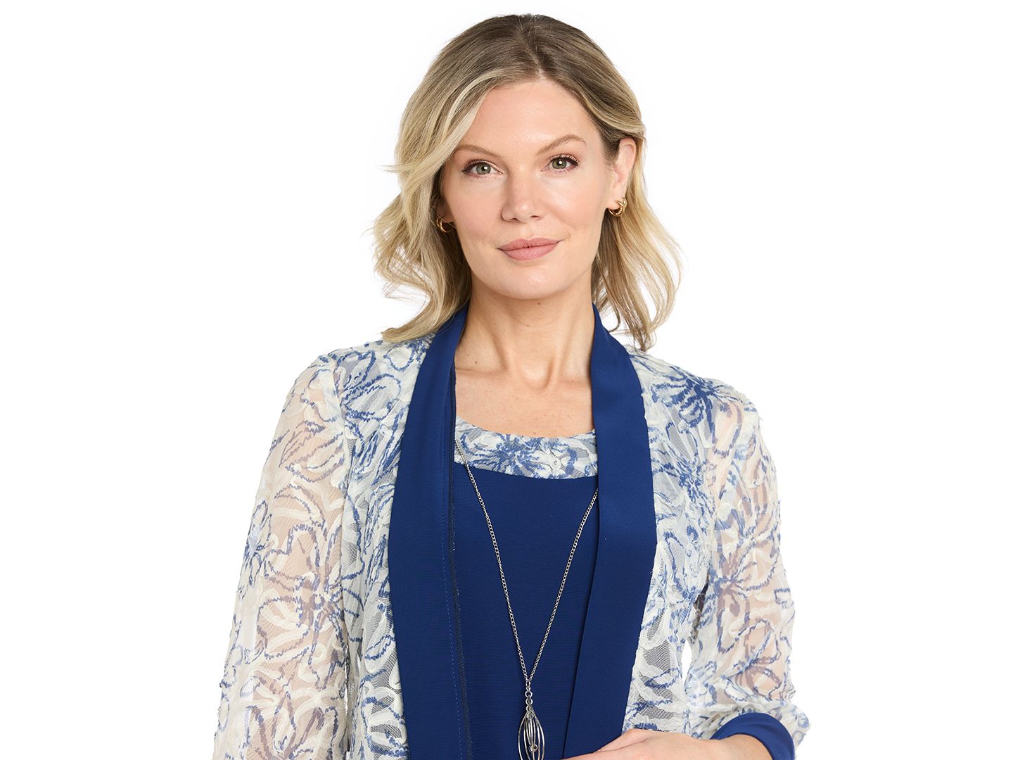 Женские платья RM Richards Printed Jacket & Crewneck, 2-Piece Set, цвет: Морской / Синий — фото 1