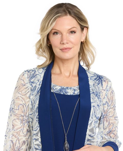Женские платья RM Richards Printed Jacket & Crewneck, 2-Piece Set, цвет: Морской / Синий