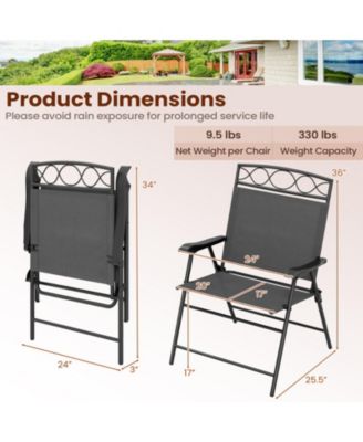 Set of 4 Folding Patio Dining Chairs with Armrests and Breathable Fabric Seat