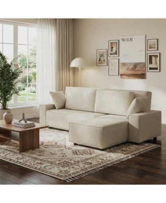 Corduroy Sectional Sofa, L-Shaped Couch with Deep Chaise for Living Room and Apartment