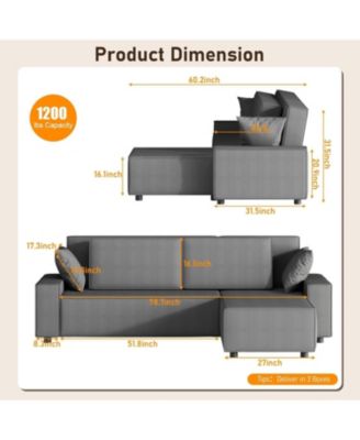 Corduroy Sectional Sofa, L-Shaped Couch with Deep Chaise for Living Room and Apartment