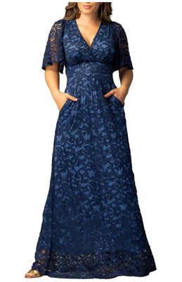 Women's Luminous Sequin Lace Evening Gown with Pockets