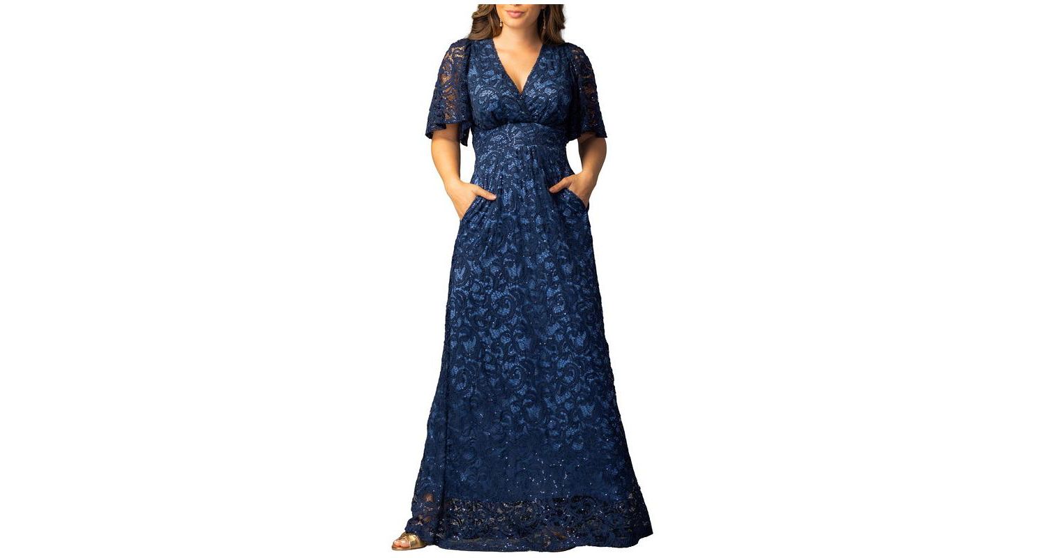 Women's Luminous Sequin Lace Evening Gown with Pockets