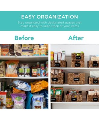 Set of 4 12in Woven Water Hyacinth Pantry Baskets w/ Chalkboard Label, Chalk Marker