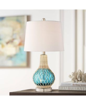 Alana Coastal Accent Table Lamp 22 3/4" High Rope Glass Gourd with Table Top Dimmer Fabric Drum Shade for Bedroom Living Room