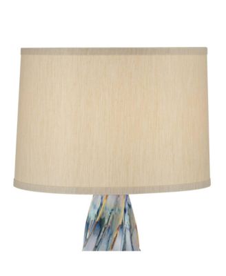 Teresa Modern Coastal Table Lamp with Round Riser 32 1/2" Tall Teal  Drip Ceramic Drum Shade for Bedroom Living Room