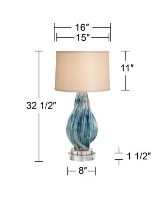 Teresa Modern Coastal Table Lamp with Round Riser 32 1/2" Tall Teal  Drip Ceramic Drum Shade for Bedroom Living Room