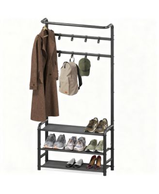 Coat Rack Storage Shelf Hall Tree Hooks Entryway Clothes Hanger Stand Metal