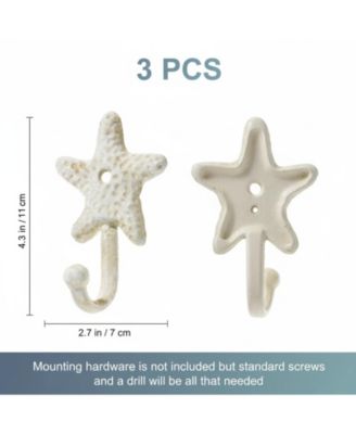 3pcs Cast Iron Starfish Wall Hooks Nautical Decorative Hangers for Coats Towels Keys