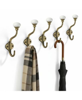 5-Pack Double Wall-Mounted Coat Hooks, Decorative Hardware for Bathroom, Bedroom & Kitchen