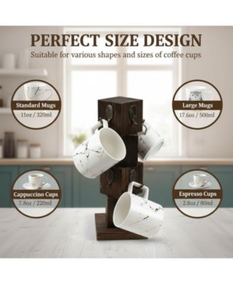 Rustic Solid Wood Coffee Mug Holder Tree 8 Hooks Farmhouse Cup Rack