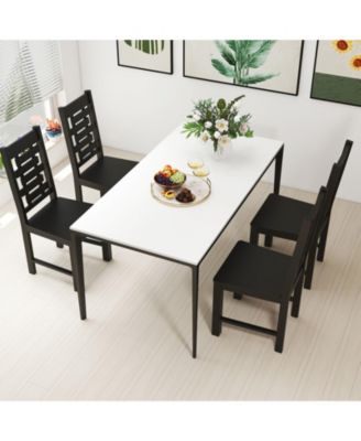 Set of 2 Solid Rubber Wood Dining Chairs with Hollowed Backrest