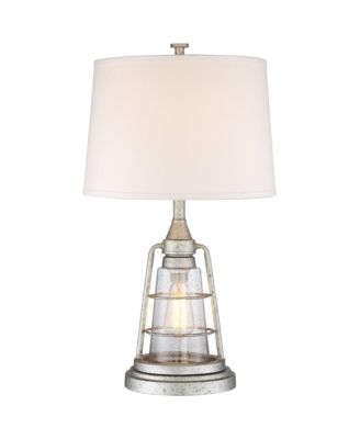 Fisher Coastal Table Lamp 28 3/4" Tall Galvanized Cage with Nightlight LED Table Top Dimmer