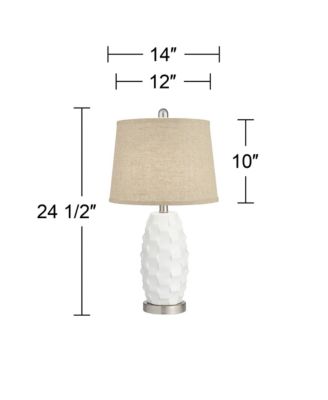 Modern Coastal Table Lamps 24 1/2" High Set of 2 Ceramic LED Burlap Drum Shade for Bedroom Living Room House Bedside Nightstand