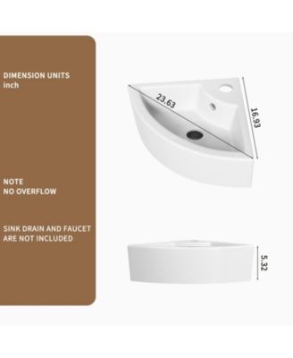 Wall Mounted Triangle Corner Vessel Sink Gloss Ceramic Space Saving Bathroom Sink