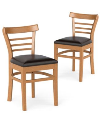 Set of 2 PU Leather Padded Dining Chairs with Rubber Wood Frame and Curved Back