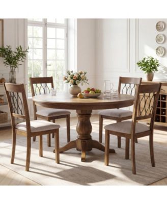 Set of 2 Linen Upholstered Dining Chairs with Hollowed Back and Rubber Wood Frame