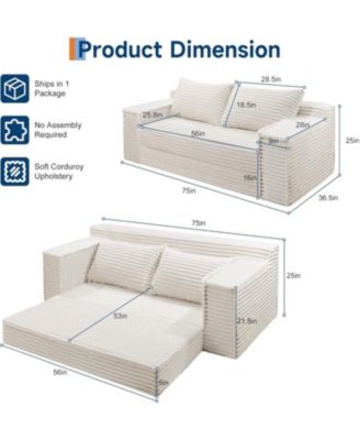 75" Convertible Sofa Bed, Boneless Futon Couch with 2 Pillows, Pull-Out Loveseat Sleeper, No Assembly