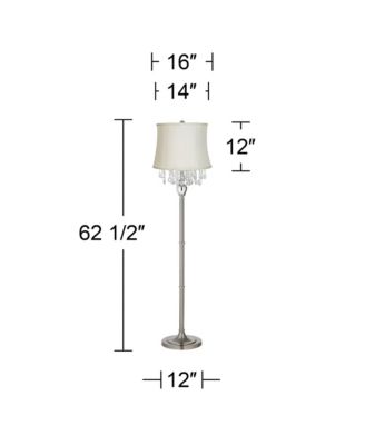 Chandelier Floor Lamp 62.5" Tall Satin Steel Chrome Crystals Creme Fabric Drum Shade for Living Room Reading Bedroom Office