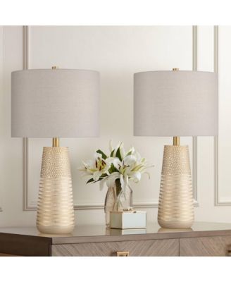 Mira 25 1/4" High Modern Table Lamps Set of 2 Textured Finish Oatmeal Shade Living Room Bedroom Bedside