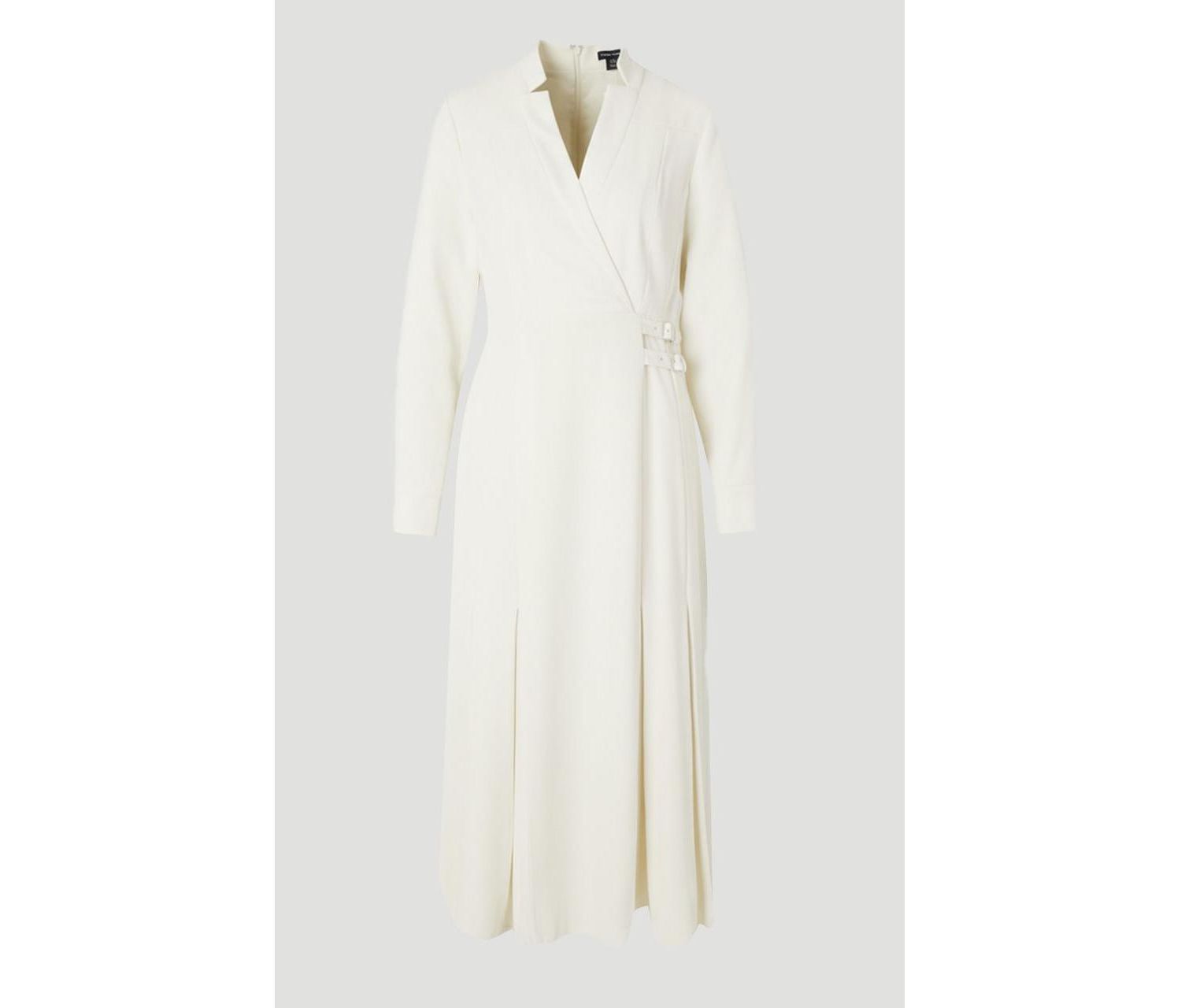 Women's Crepe Buckle Waist Midi Shirt Dress