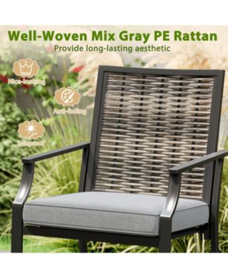 Patio Bar Stools Set of 4 w/ Armrest Fabric Seat and Heavy-Duty Metal Frame