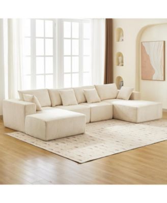 137" U-Shaped Cloud Sectional Sofa with Chaise, Corduroy Modular Couch, No Assembly