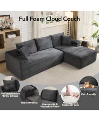108" Cloud Sectional Sofa, L-Shaped Couch with Deep Seat, Corduroy